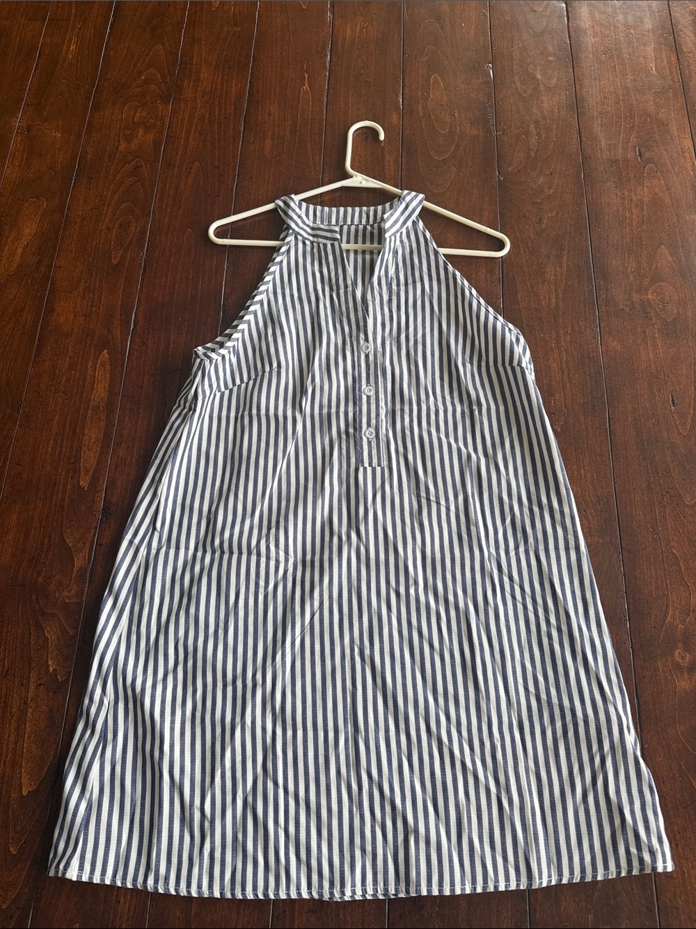 Striped Halter Neck Sleeveless Swimsuit Cover Up - Navy & White